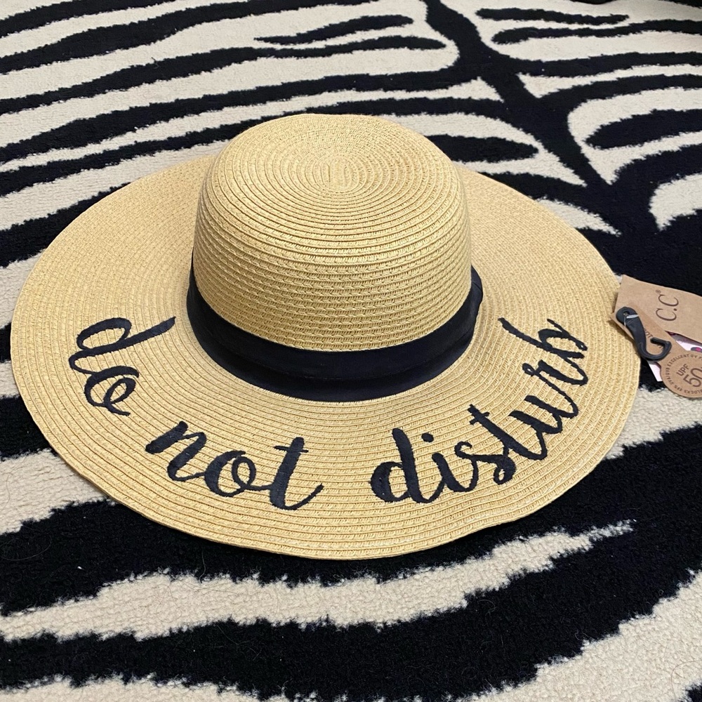 NWT “DO NOT DISTURB” Tan & Black Sun Hat with UPF 50 Protection